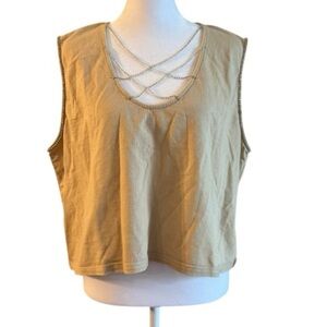 Blueb Edgy Chain Detail Crop Top – Tan | Size Large